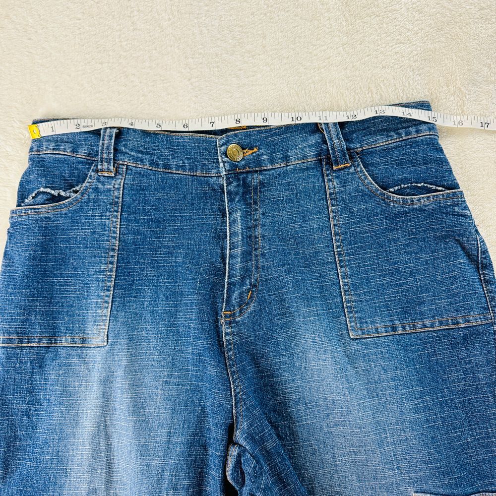 Fashion2Love Cargo Jeans Womens M Fits 10 12 Blue Denim Capri High Rise W30 L16 - Picture 10 of 15